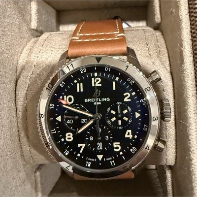 Breitling Super AVI B04 Chronograph GMT 46mm Auto Black Dial Brown Leather new