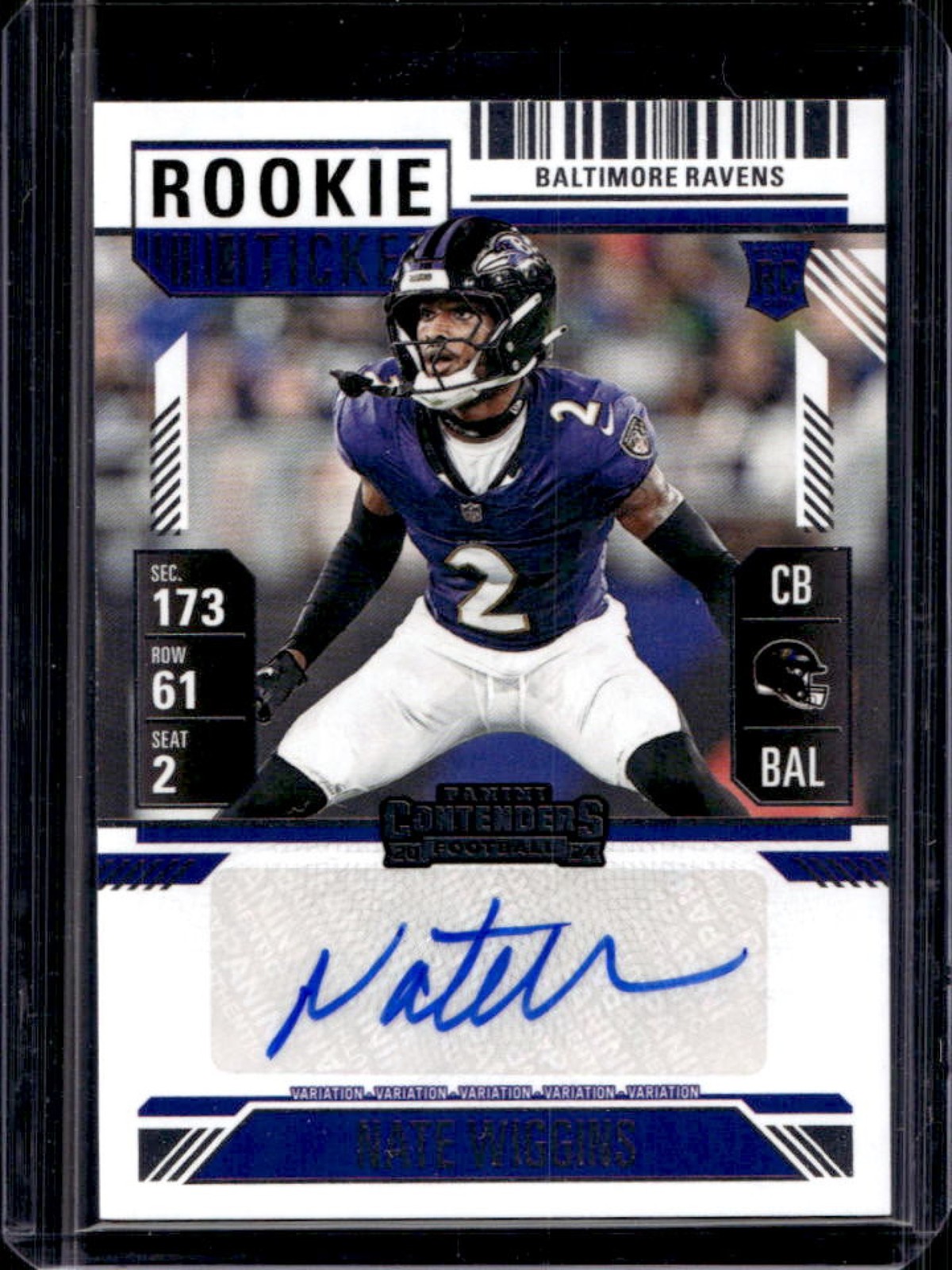 2024 Contenders Nate Wiggins Rookie Ticket Variation Auto RC #150 Ravens