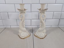 Pair 2 VTG Lenox Aquarius Neptune Dolphin Koi Fish Candlesticks 10 in. Gold Trim