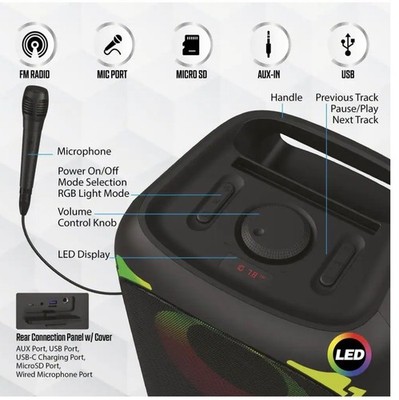 Tzumi Super Bass Jobsite LED Dual Bluetooth Wireless Portable Speaker Black New