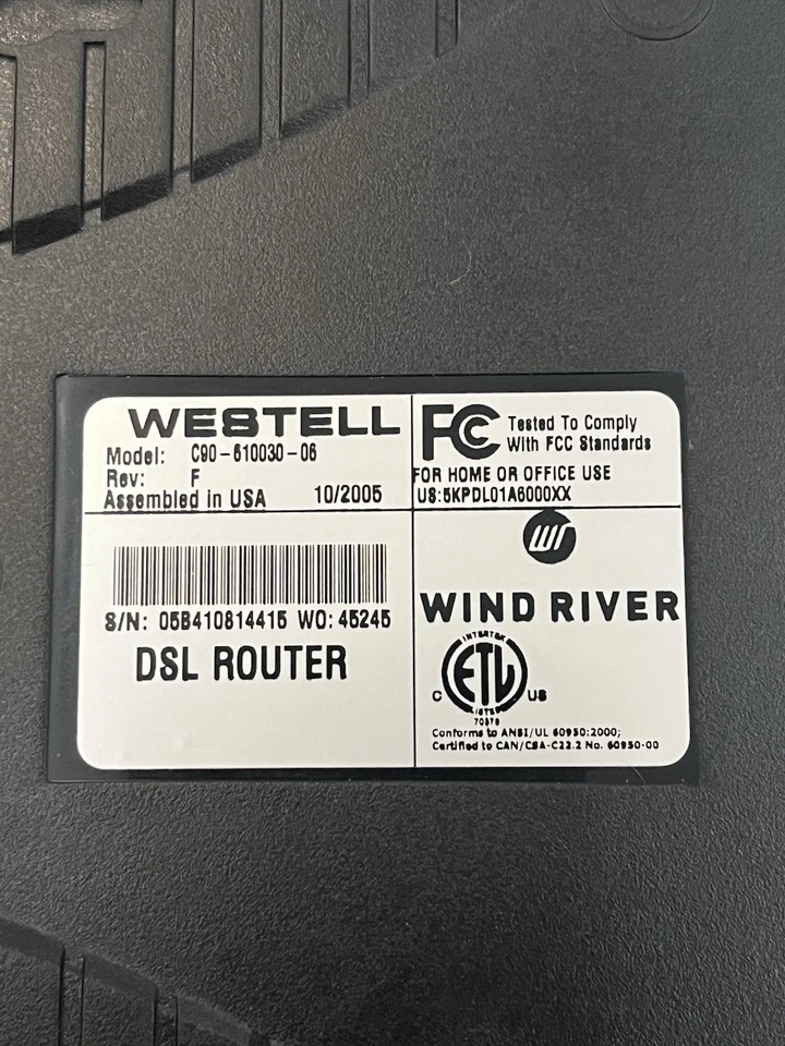 Westell DSL Model C90-610030-06 Modem with Power Cord and Cable - Image 3 of 4