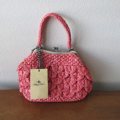 Patricia Nash Laureana Crossbody Hand Bag Purse Scalloped Raffia Burnt  Coral NEW