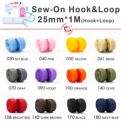 25mm Hook /& Loop Sew On Fastener Tape Clothing Crafts Multi Use 1 Metre Length