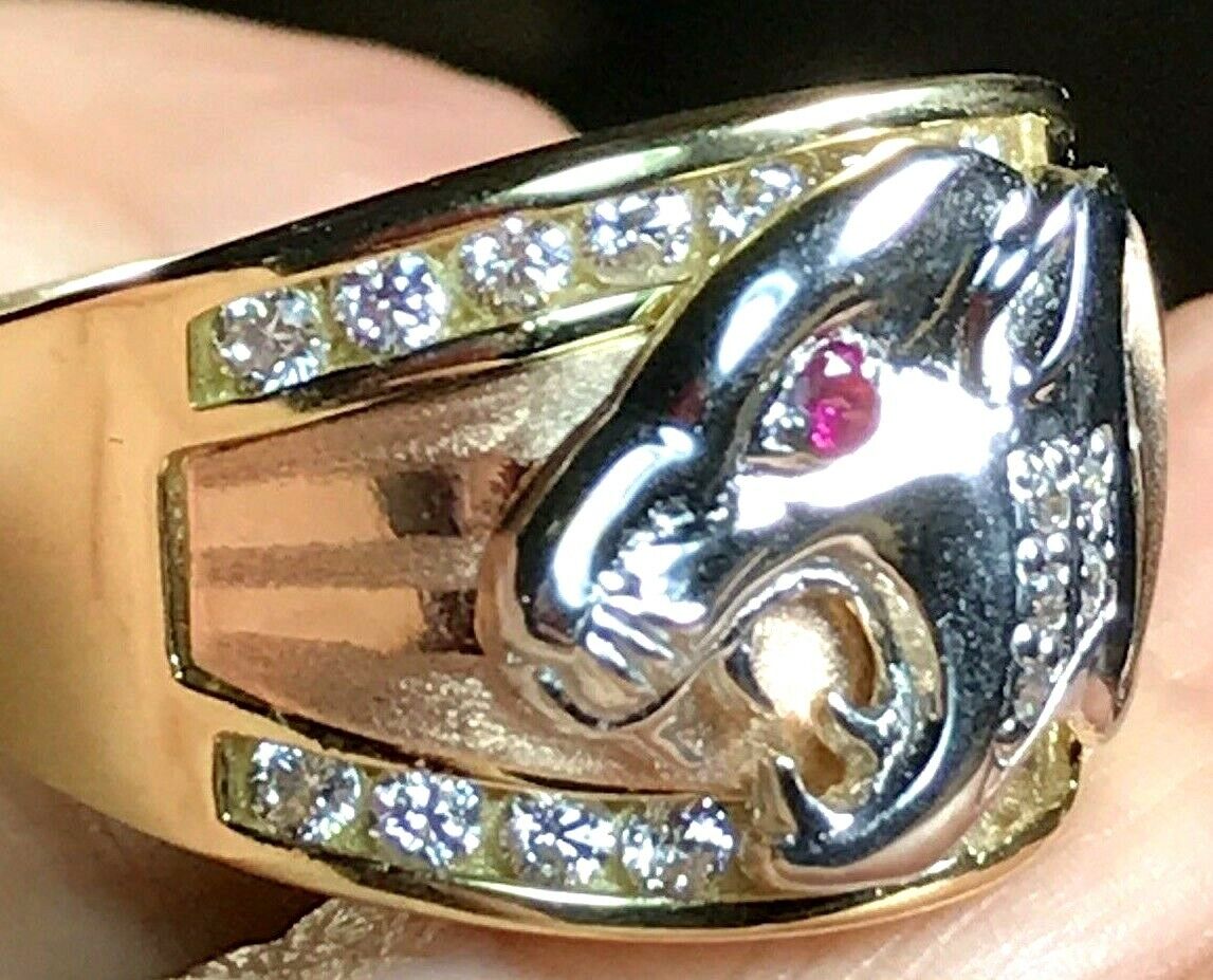 14k Yellow Gold Jaguar Ring with Ruby, Diamond, & Emerald Eye – SOLITAIRE  JEWELERS