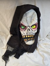 Vintage Scary Demonic Halloween Mask Hooded Grim Reaper Holographic Eyes EUC