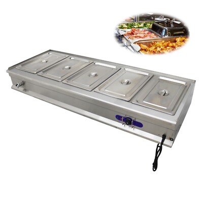 Buffet Food Warmer 5 Full Size Pan 4'' Deep Bain-Marie Steam Table Warmer 110V
