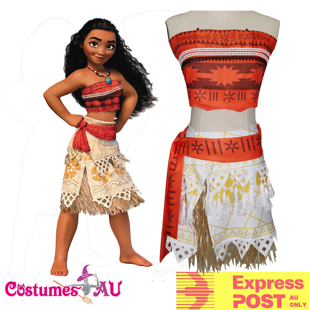 Womens Moana Costume Polynesia Princess Fancy Dress Ladies Book Week Hawaiian