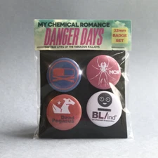 My chemical Romance, Danger Days, Badge SET.  4x 32mm metal pin back buttons.