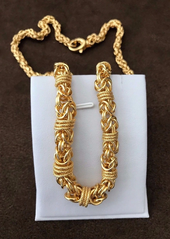 Bronzo Italia Polished & Textured Byzantine Necklace, Yellow color - 20"L - Image 2 of 4