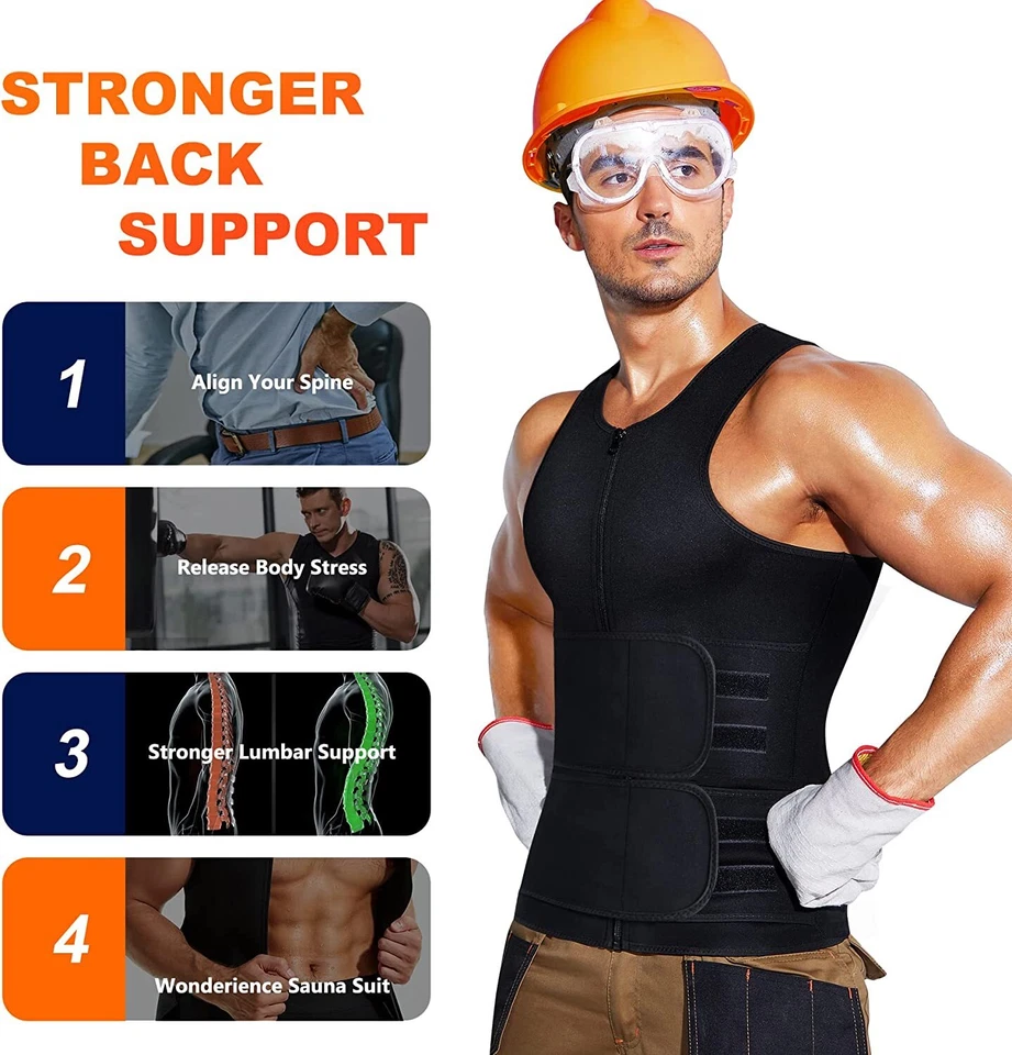 Men Sauna Suit Waist Trainer Neoprene Sweat Vest Body Shaper Waist Trimmer Belt - Image 3 of 4