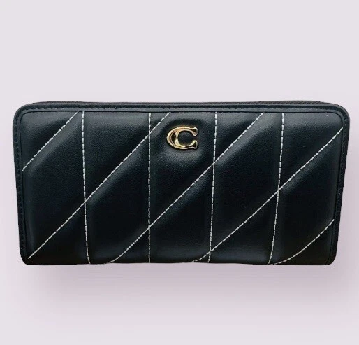 COACH C8570 Zip around Long wallet Nappa Leather Pillow Quilted Logo black.New