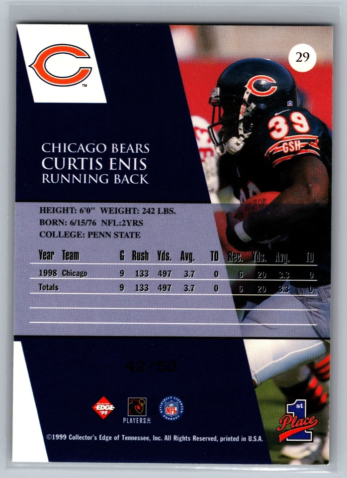 Curtis Enis 1999 Collector's Edge 1st Place HOLOGOLD #29 Football Card NFL /50 - Image 2 of 2