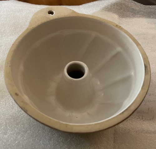 Vintage German Ceramic Cake jello Mold Brown 4.5” Ac. Glazed Granny Cottage - Picture 3 of 5