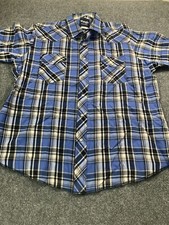 Wrangler Shirt Mens XL Plaid Short Sleeve Button Front Western Outdoor Blue