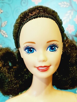 Nude Barbie TNT Waist Wavy Brunette Ponytail Hair Blue Eyes Superstar Face Vtg