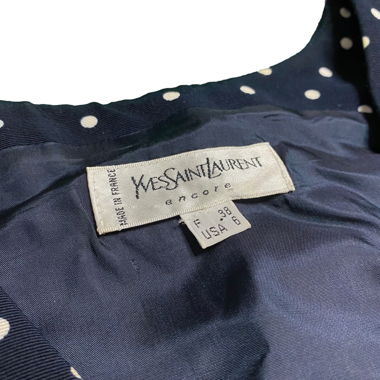 RARO scollo a V vintage anni 90 autentico Yves Saint Laurent Encore a pois senza maniche