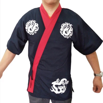 Herren Chef Kreuz Front Hemd Haori Kimono Robe Yukata Locker Bluse Orientalische - Bild 1 von 4