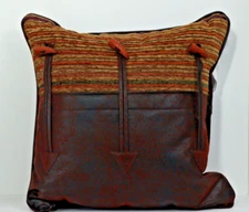 CROSCILL Pillow Vegan Leather Toggle Button Chenille Western 20" x 20" NWT