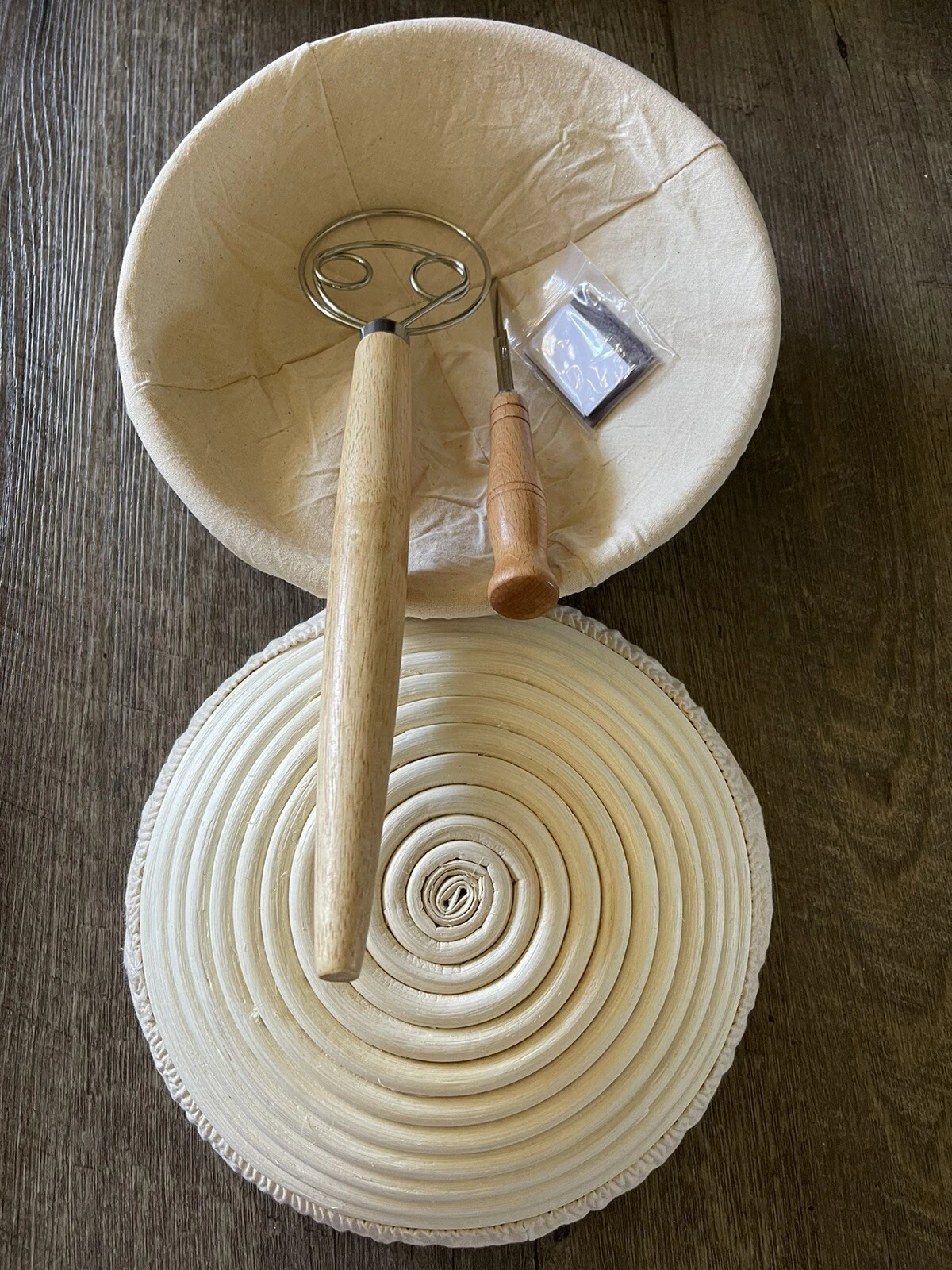 2 X Banneton Sourdough Proofing Basket 10 Inch Round + Danish Dough Whisk ,Lame