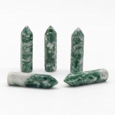 100pcs Natural Green Speckled Stone Hexagonal Point Healing Ornament 8x30mm