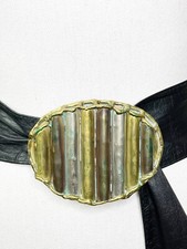 Vintage Brass 1980s Oval Art Buckle - Pantina - Belt Included