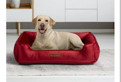 Vibrant Life Faux Velvet Box Dog Bed, Large, Red, 27'' x 37''
