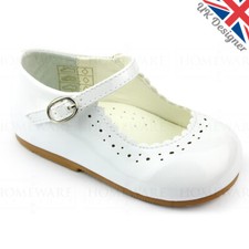 Baby Girls Shoes Spanish Style Patent Mary Jane Pink White Camel Red Navy Uk 1-8