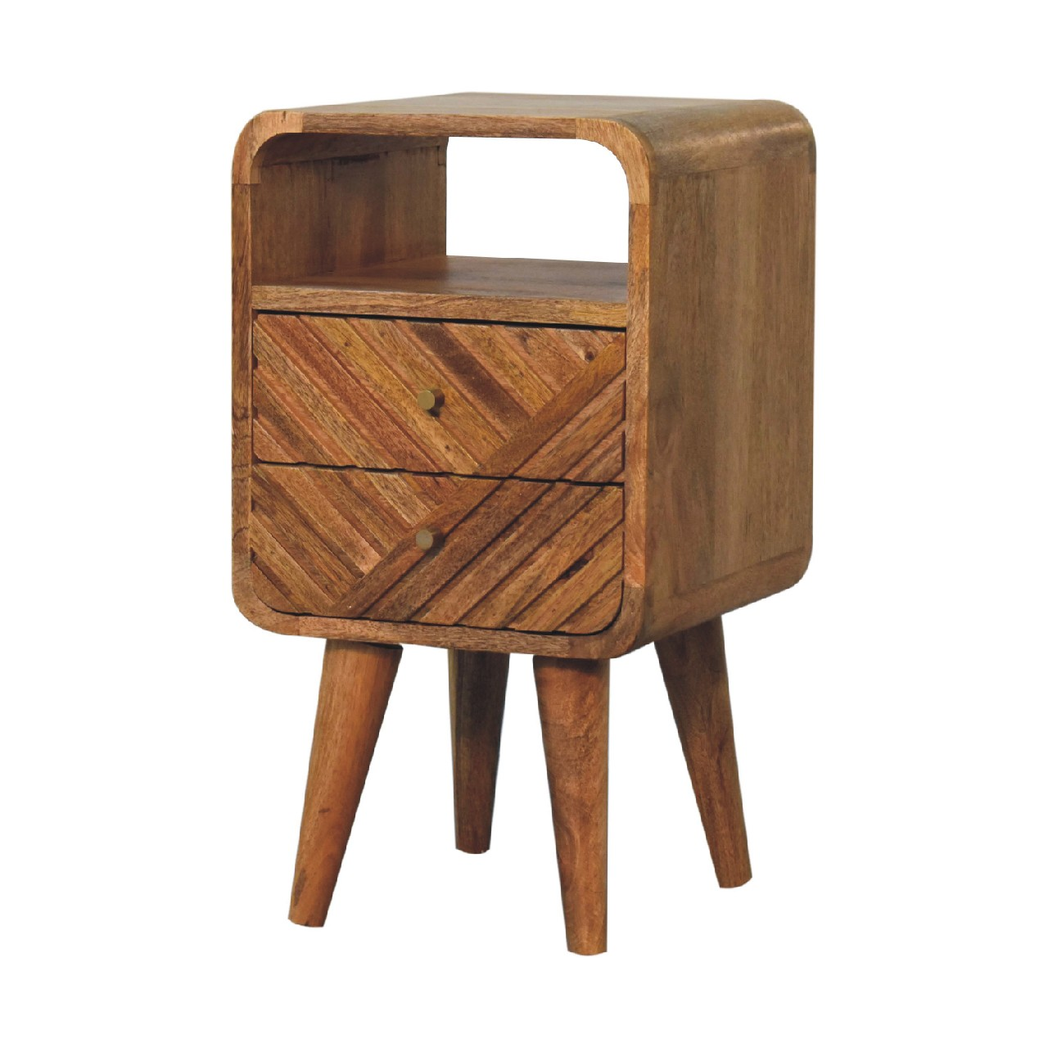 Artisan Furniture Mini Lille Brown 2 Drawer Single Shelf Solid Wood Curved Bedside Table - Image 2