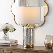 SAFAVIEH Lighting Collection Novah Silver Glass 26-Inch Bedroom Living Room Home