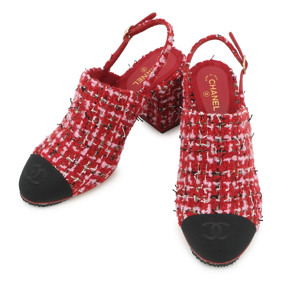 Chanel — CHANEL slingback shoes Size 36 1/2C Tweed Red/Pink/Black G46865