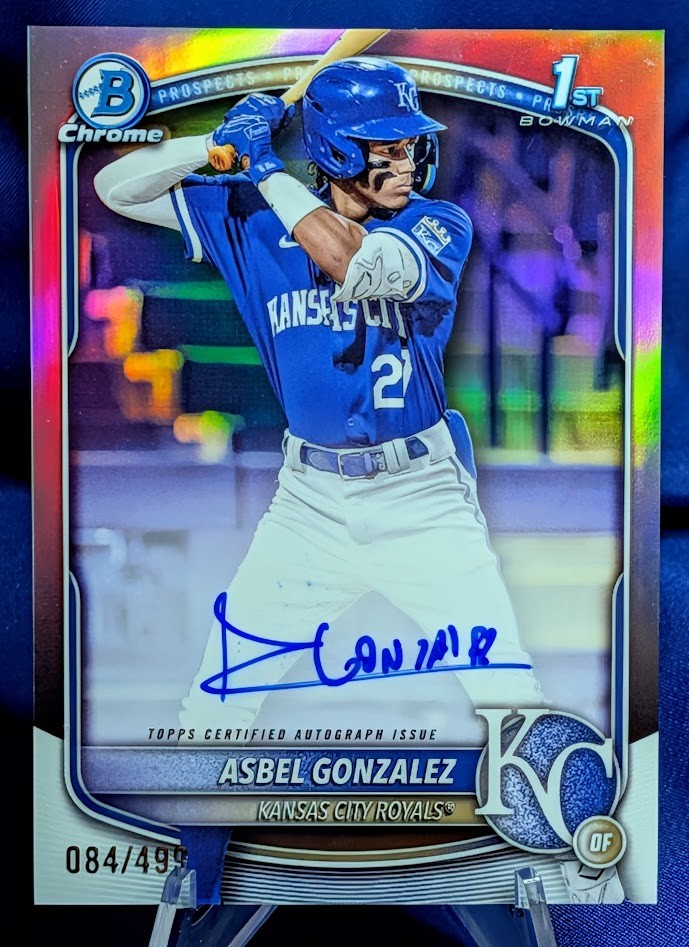 ASBEL GONZALEZ 2025 BOWMAN CHROME 1ST AUTOGRAPH REFRACTOR AUTO /499 KC ROYALS