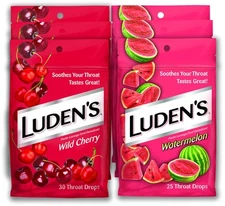 Luden's Wild Cherry & Watermelon Throat Drops | 30 & 25 Drops | 6 Bags