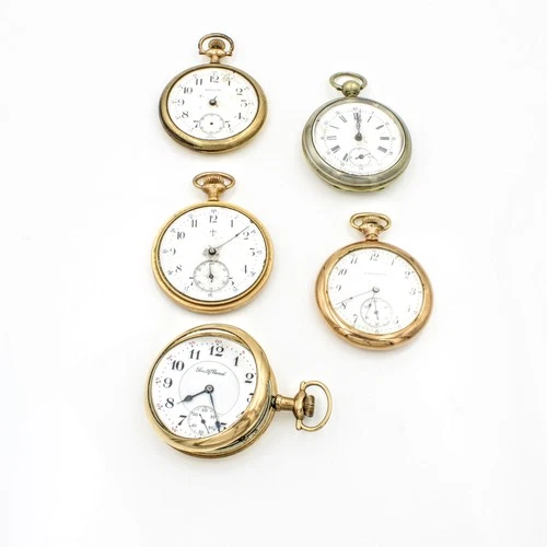 Antique Elgin 7-15j 12s 45mm Open Face Pocket Watches Mixed Lot of 5 #WB4217-4