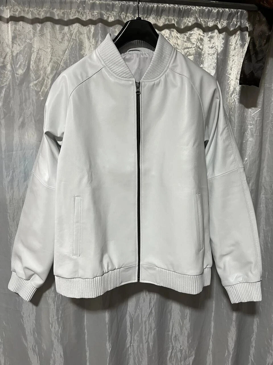 New white men's leather biker jacket. Real Lambskin leather Customized jacket M.