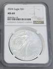 2024 $1 American Silver Eagle Coin - NGC graded MS69 - 1oz Fine Silver