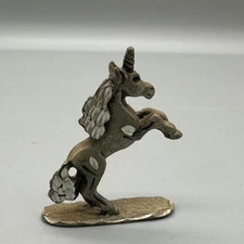 Vintage Tiny Pewter Unicorn Signed but unreadable 1.5” tall unicorn figurine 