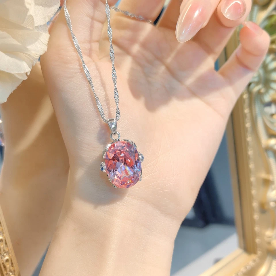 Joyería de fiesta ovalada con gemas de topacio rosa y 3 piezas para mujeres niñas Foto 2 de 4