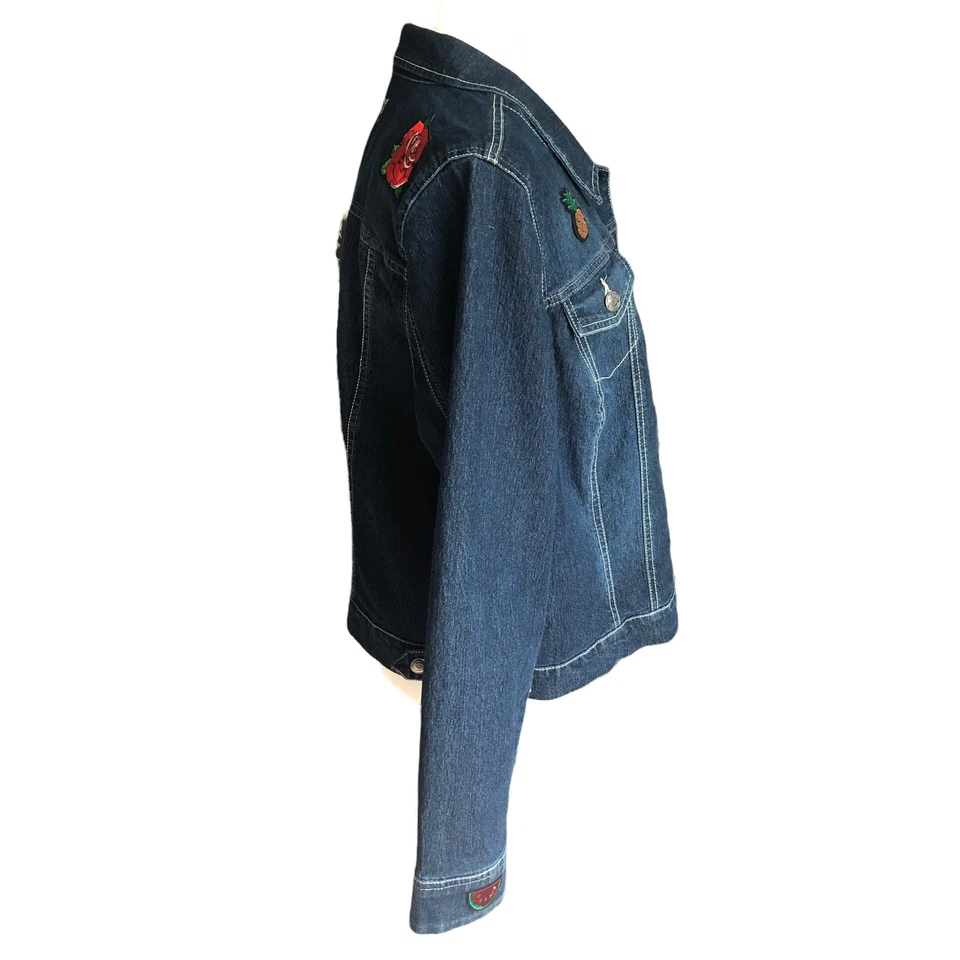 Chaqueta Nine West Vintage America Denim Frutas y Rosas Adornada Botón Frontal XL Foto 4 de 4