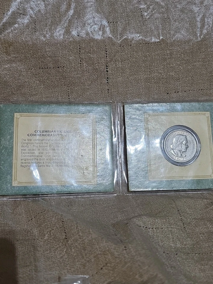 U.S. mint 1893 Colombian Exposition Half Dollar 90% Silver AU. Original book. - Image 4 of 4