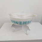 Vintage Pyrex Amish Butterprint 471 Casserole with Lid Turquoise White