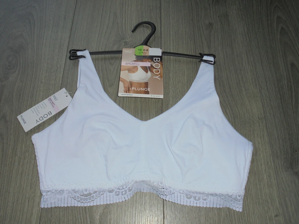 M&S MARKS & SPENCER WHITE BODY NON WIRED PLUNGE CROP TOP BRA UK