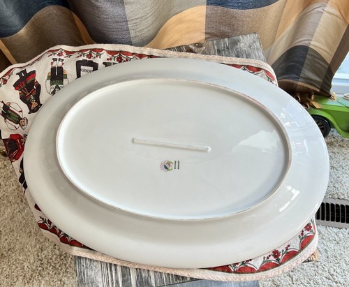 Large Lanternier Limoge Royal Green Garland Serving Platter 16” x 11.5” - Picture 21 of 24
