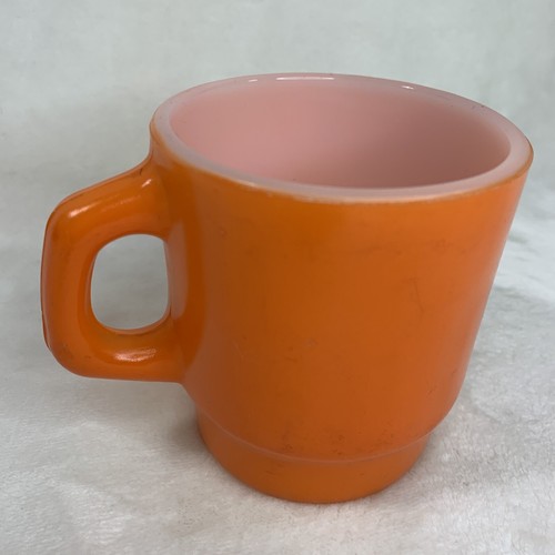 1 Anchor Hocking Fire King Bright Orange Stackable Stacking Milk Glass Mug Cup - Picture 7 of 12