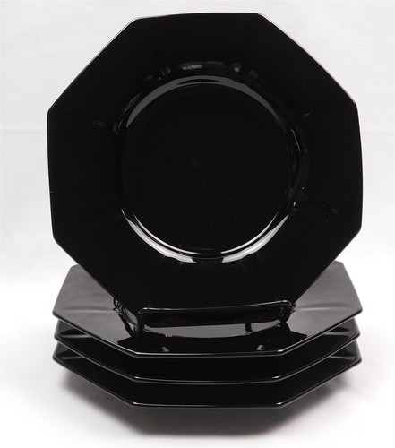 Vintage L.E. Smith 7.75" Black Amethyst Glass Octagon Salad Plates - Picture 7 of 12