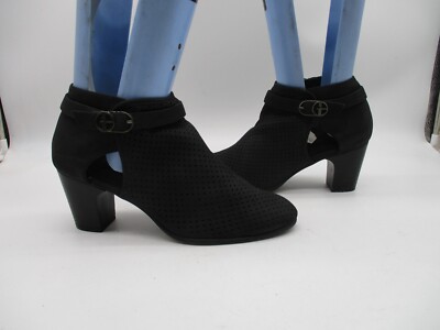 Gianni Bini Black Perforated Belted Ankle Boots Women Size 9.5 M