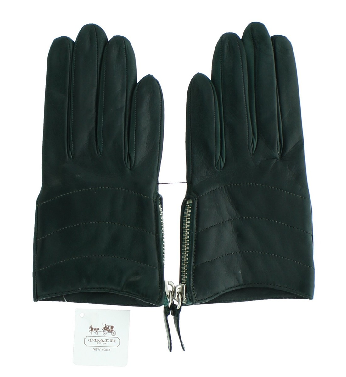 Coach Women's Leather Gloves 82822 Short Zip Quilted Glove, MSRP