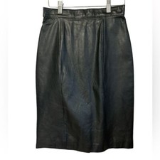 Vintage Leather Black Midi Pencil Skirt Women's Size 7/8 Rafferty