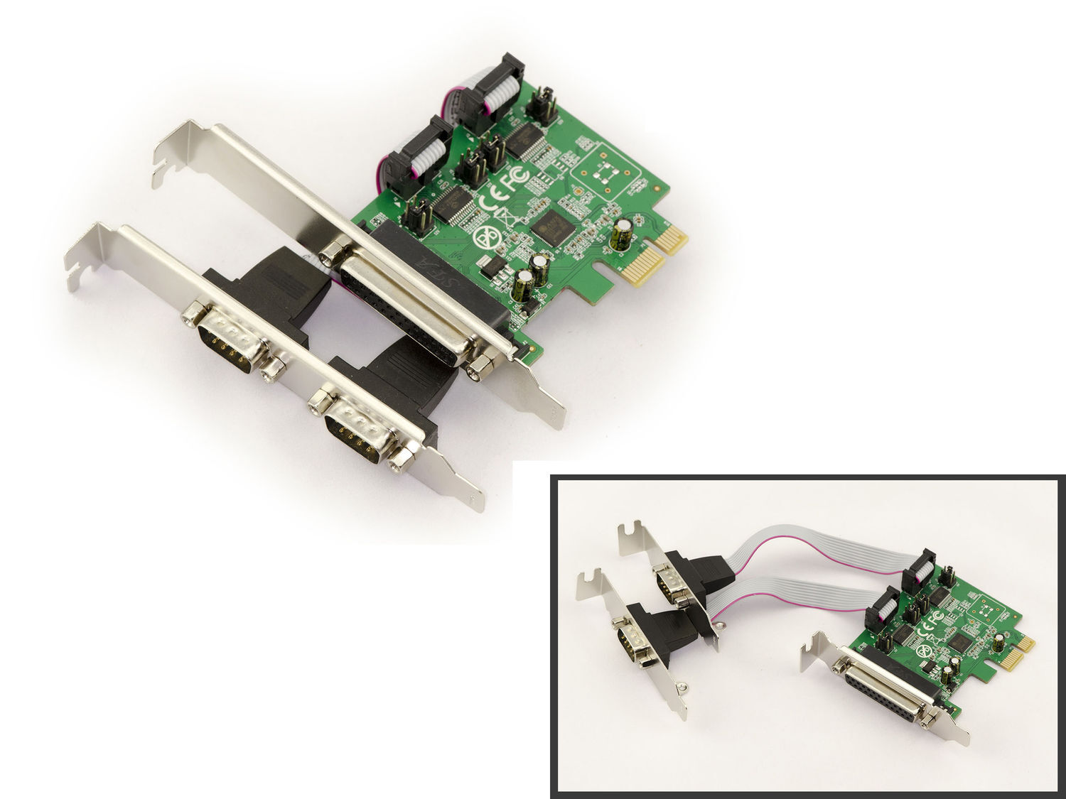 Scheda Controller Pcie RS232 x2 + Lpt - High +Low Profile - Regolazione +5v+12v