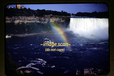 Rainbow & Boat, Niagara Falls in early 1950's, Kodachrome Slide f15b