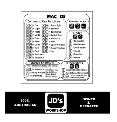 Apple MacOS Function Shortcut Key Reference Sticker (For